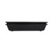 A black rectangular melamine bowl with a white border and lid.