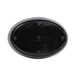 A black oval melamine bowl with white background.