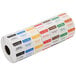 A roll of Noble Products Dissolvable Day of the Week labels with different colors.