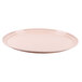 A white fiberglass oval tray with a pink rim.