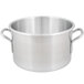 A close-up of a Vollrath Wear-Ever aluminum sauce pot with a curved edge.