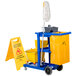 Lavex Janitorial Blue Cleaning / Janitor Cart Kit with Yellow Mop Bucket, Wet Floor Sign, Mop, and Caddy Main Thumbnail 3