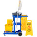 Lavex Janitorial Blue Cleaning / Janitor Cart Kit with Yellow Mop Bucket, Wet Floor Sign, Mop, and Caddy Main Thumbnail 4