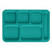 A green Cambro compartment tray with six rectangular shapes.
