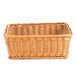 A honey-colored plastic cascading basket with handles.