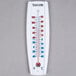 A white Taylor wall thermometer with red and blue text.