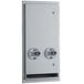 A white rectangular metal wall mounted lock box with two doors.