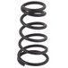 A close-up of a black metal coil spring.