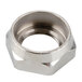 A close-up of a stainless steel flanged shank nut.