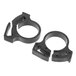 A pair of black plastic Bunn faucet handle rings with holes and Bunn labeling.