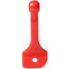 A red plastic Bunn faucet handle with a hole in it.