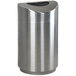 A silver stainless steel Rubbermaid trash can with a lid.