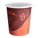 A Choice paper hot cup with a white rim and coffee print.