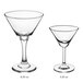 Two Acopa martini glasses on a white background. One has a stem.