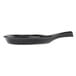 A black spoon-shaped fry pan plate with a handle.