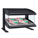 A black Hatco countertop heated display case with pizza boxes inside.
