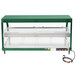 A Hunter Green Hatco Glo-Ray countertop food warmer with dual shelves and a glass front.