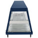 A navy blue stainless steel Hatco countertop food warmer with glass shelves.