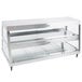 A silver stainless steel Hatco countertop display warmer with two glass shelves.