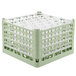 A Vollrath light green plastic glass rack with 30 compartments.