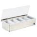 An American Metalcraft stainless steel condiment bar with 5 compartments, including white containers.