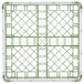 A white plastic Vollrath glass rack with a green grid.