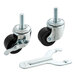 A pair of Beverage-Air stem casters with black rubber wheels and screw stems.