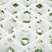 A close up of a white and green plastic grid with 49 compartments.