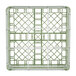 A white and green metal Vollrath glass rack with compartments.