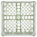 A white and green plastic Vollrath Signature glass rack with a grid.