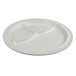 A white Thunder Group Nustone melamine plate with three sections.