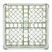 A white and green plastic Vollrath glass rack with 9 compartments.
