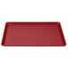 A red rectangular Cambro dietary tray with a white border.