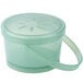 A jade green plastic GET soup container with a lid.