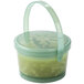 A jade green plastic soup container with a lid.
