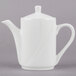 A Tuxton San Marino AlumaTux Pearl White coffee pot with a white handle and lid.