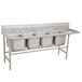 A stainless steel Advance Tabco 4 compartment sink with right drainboard.