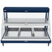 A blue and silver Hatco countertop food warmer display case.