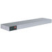 A white rectangular metal shelf with red lights.