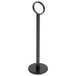 A black metal Tablecraft menu / card holder with a round pole and circular base.