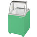 A green Turbo Air ice cream dipping cabinet with a curved glass door.