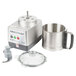 A Robot Coupe commercial food processor with a lid and a stainless steel bowl.