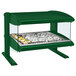 A Hunter Green Hatco countertop food warmer with a glass top over a single shelf of food.