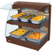 A Hatco Copper Glo-Ray double shelf countertop warmer with food in containers.