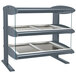 A grey metal Hatco heated zone merchandiser with silver shelves.