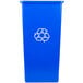 A blue Continental SwingLine recycling bin with a white recycle symbol.
