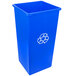 A blue Continental SwingLine recycling container with a recycle symbol on it.
