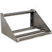 A stainless steel wall mounted rack shelf with two metal bars.