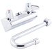 A chrome Equip by T&amp;S wall mounted faucet with gooseneck spout and lever handles.