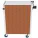 A Lakeside stainless steel utility cart with a Victorian cherry wood grain pattern on the enclosed base.